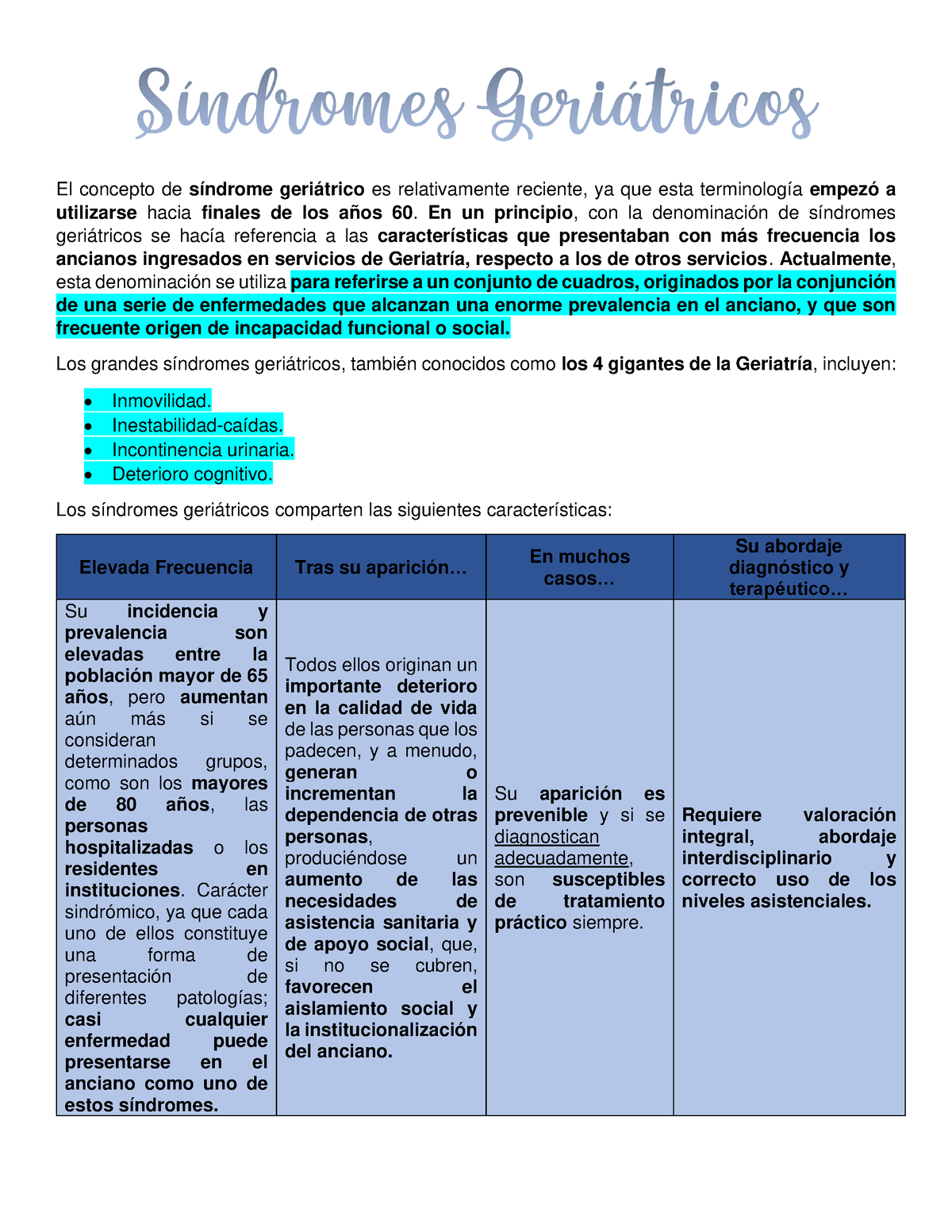 Síndromes Geriátricos - El Concepto De Síndrome Geriátrico Es ...