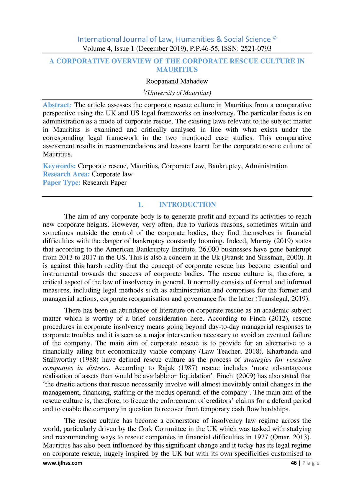 A Corporative Overview OF THE Corporate - International Journal Of Law ...