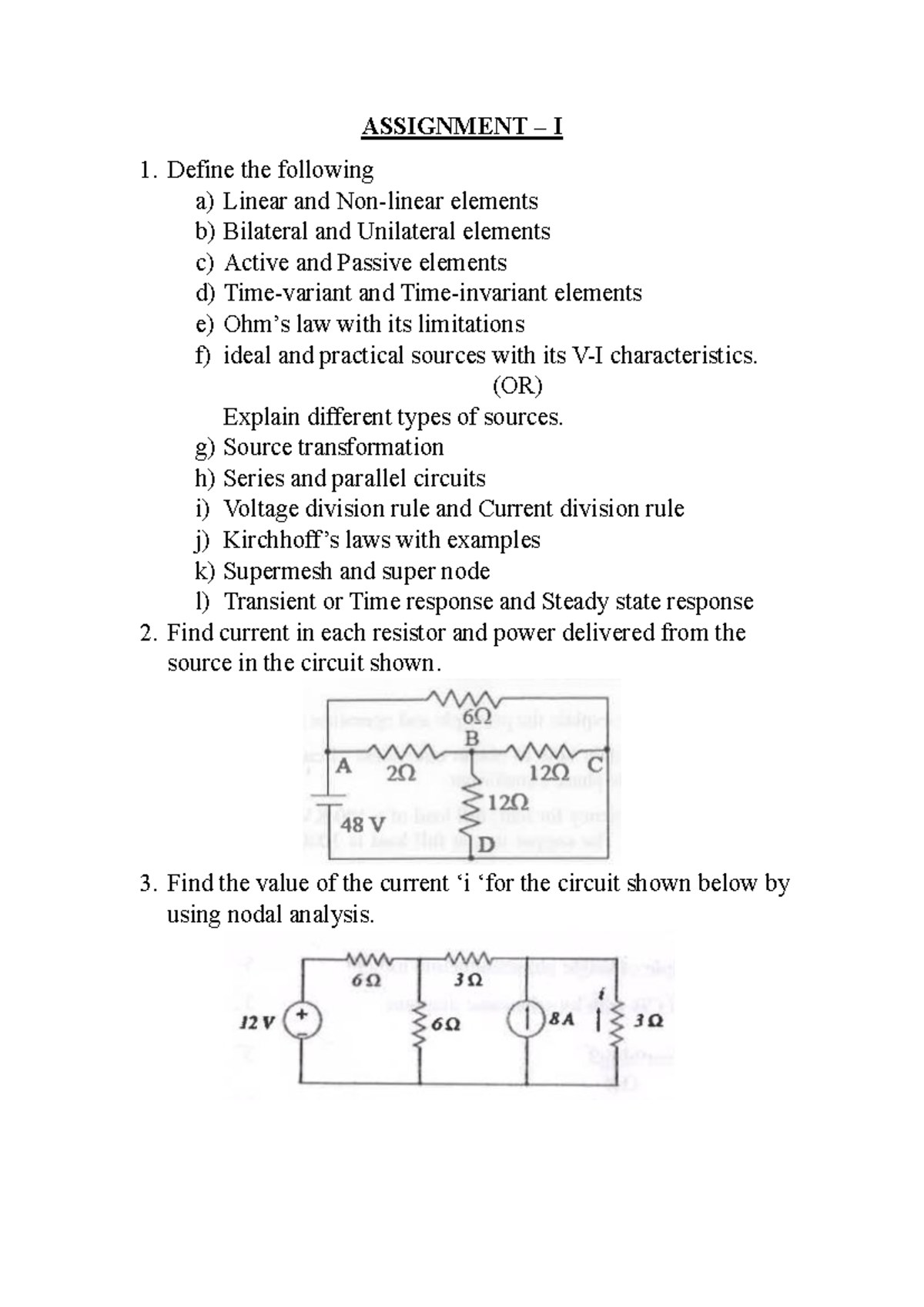 electrical subject - ASSIGNMENT – I Define the following a) Linear and ...