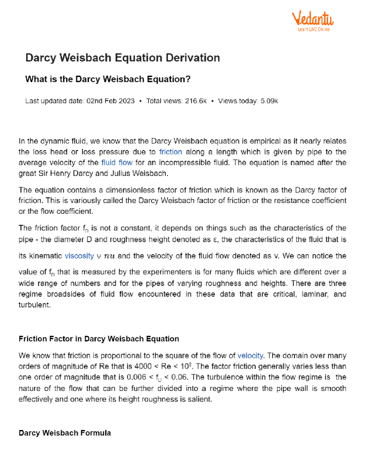 Darcy Weisbach Equation Derivation B.tech CSE Studocu
