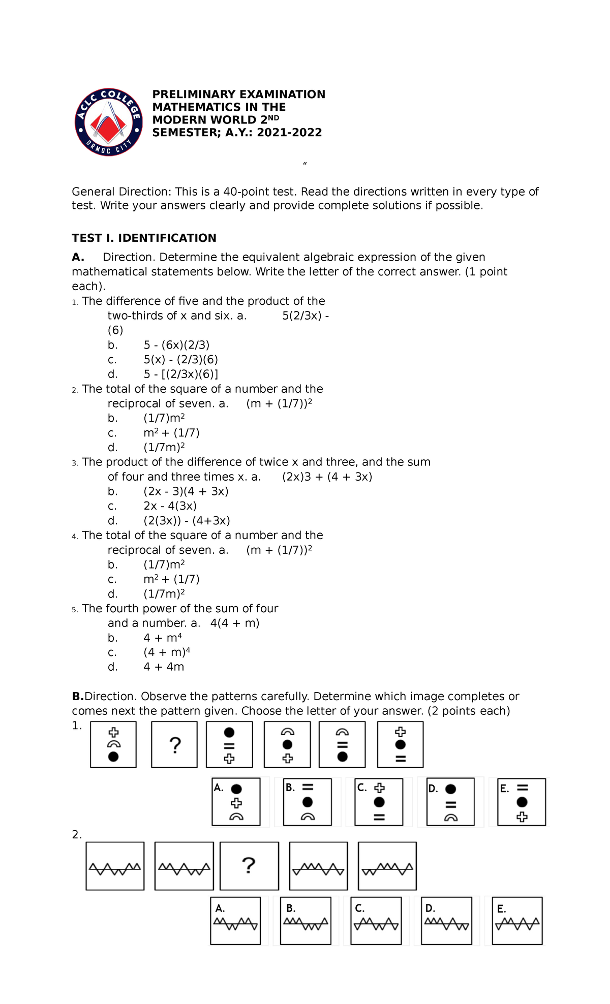 preliminary-examination-in-mathematics-in-the-modern-world-first-year