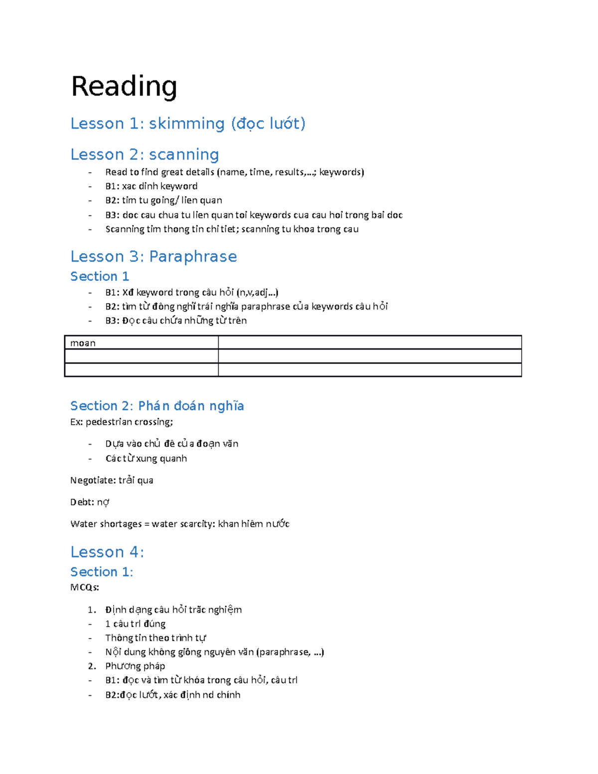 Reading - Reading Lesson 1: skimming (đọc lướt) Lesson 2: scanning Read ...