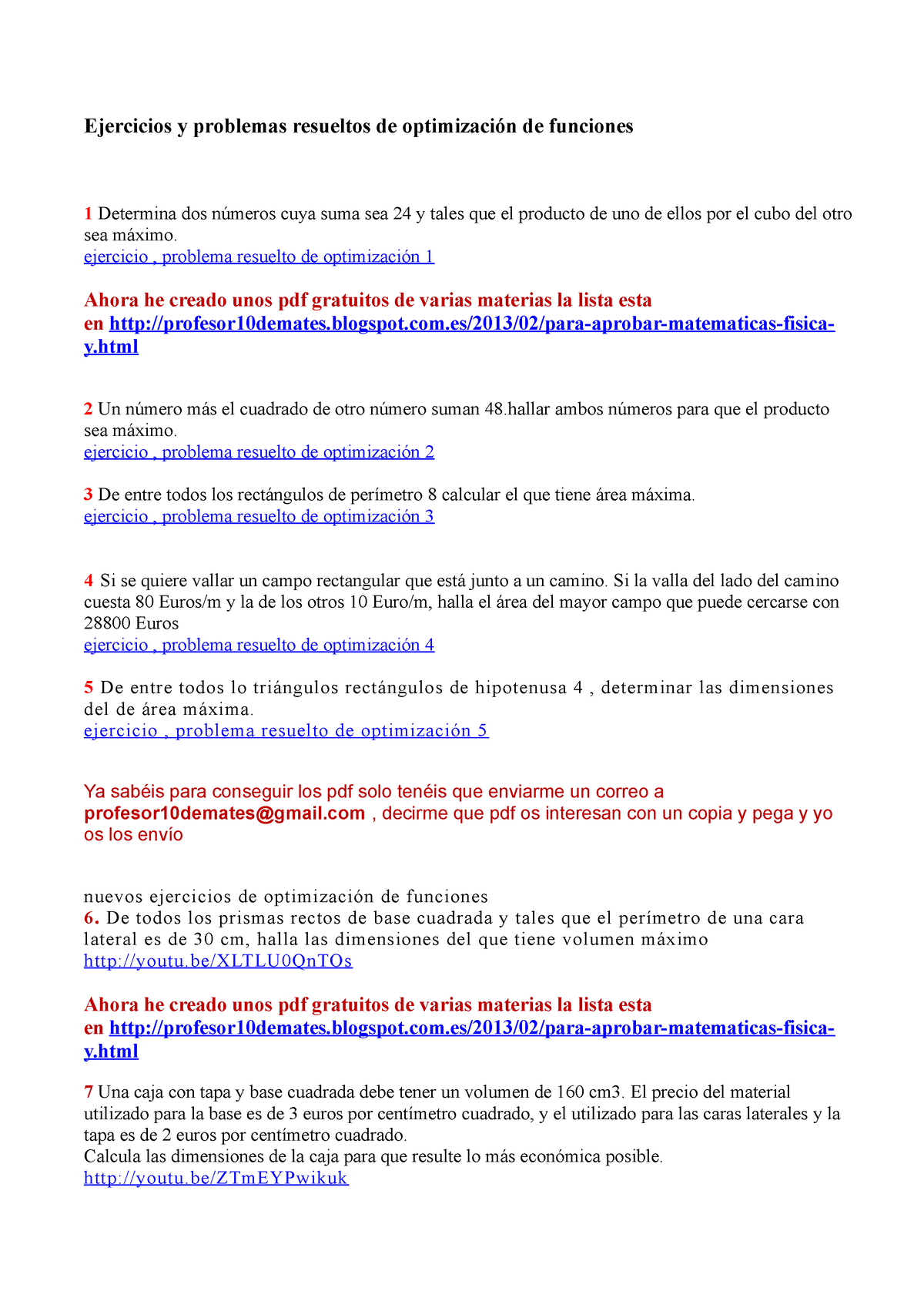 Ejercicios Y Problemas Resueltos De Optimizacion De Funciones ...