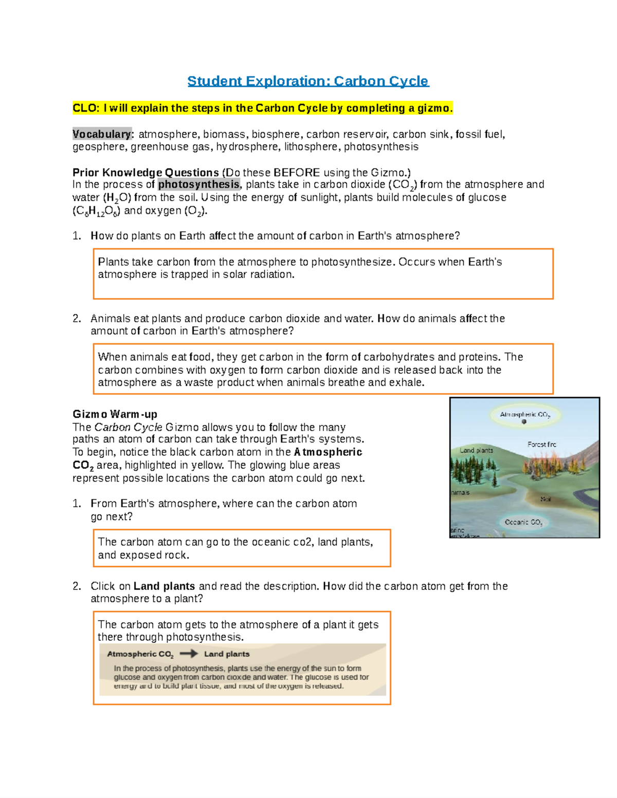 Carbon Cycle Gizmo - Google Docs - Student Exploration: Carbon Cycle