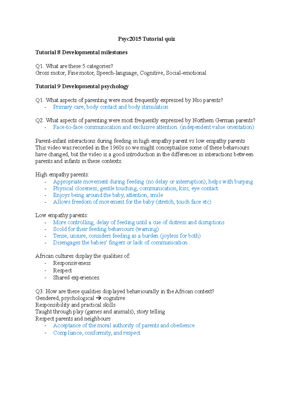 Psyc2015 Tutorial 8-11 Notes - Psyc2015 Tutorial quiz Tutorial 8 ...