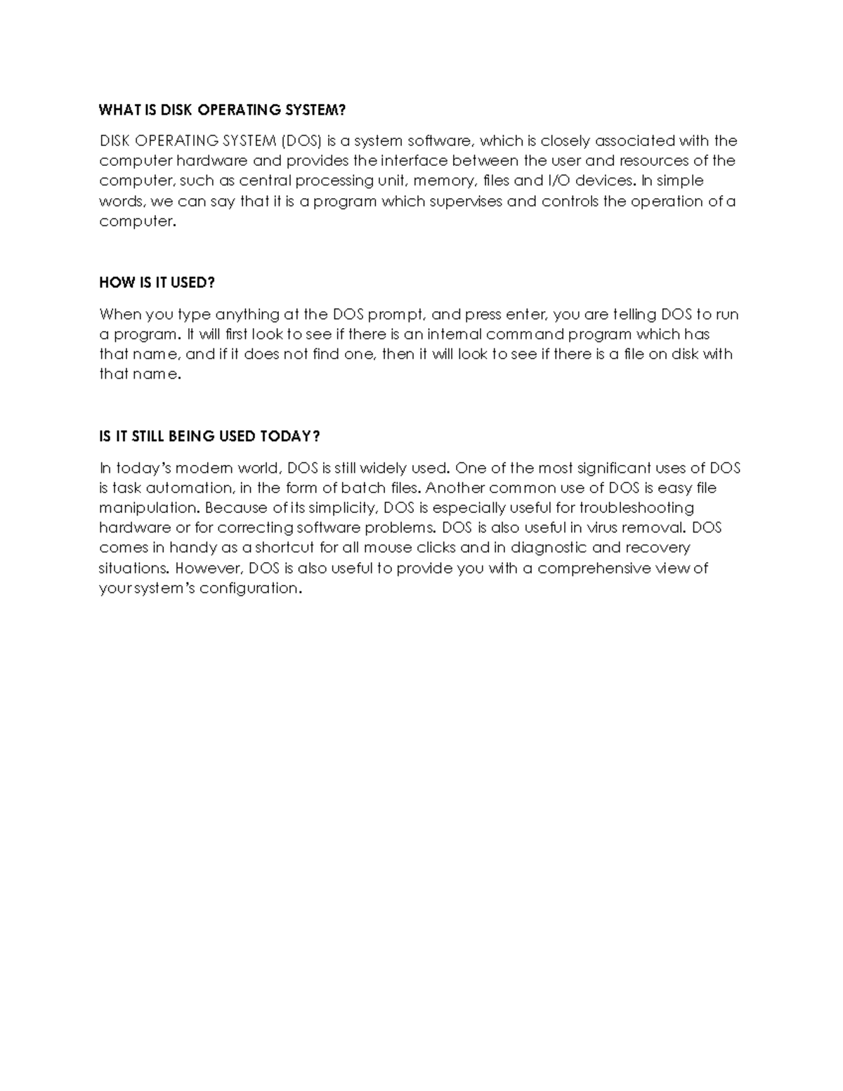 Finals Activity 1 - DISK OPERATING SYSTEM AND ITS USES - WHAT IS DISK ...