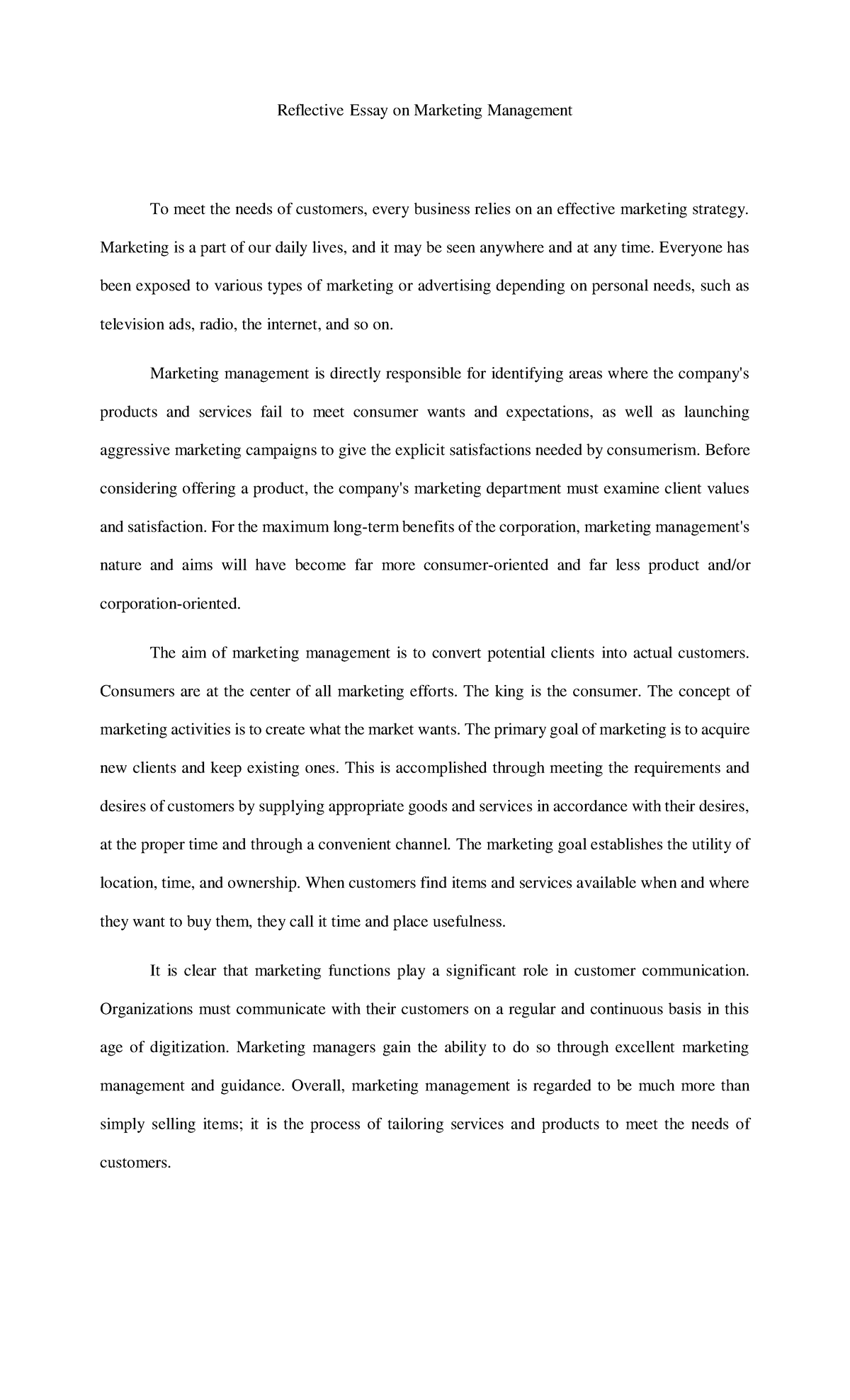 Reflective Essay - Marketing and Finance Essentials - Reflective Essay ...