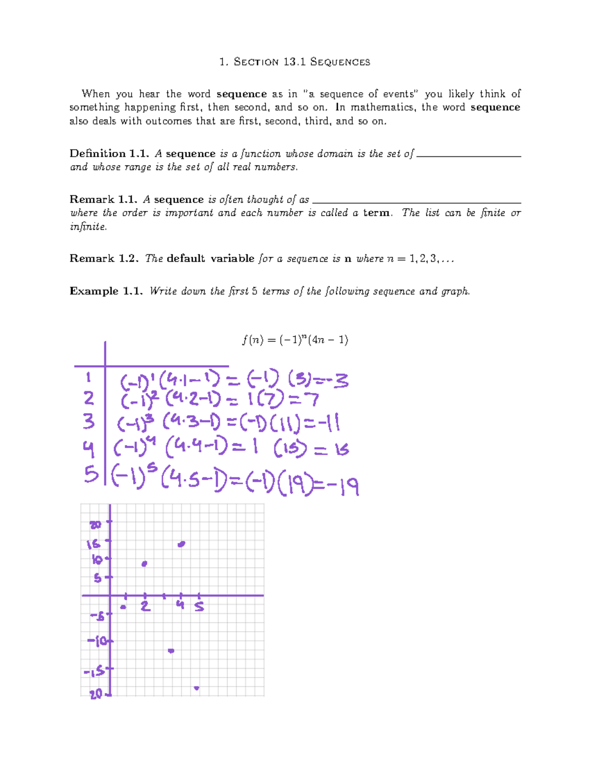13.1 Sequences Notes - Section 13 Sequences When you hear the word ...