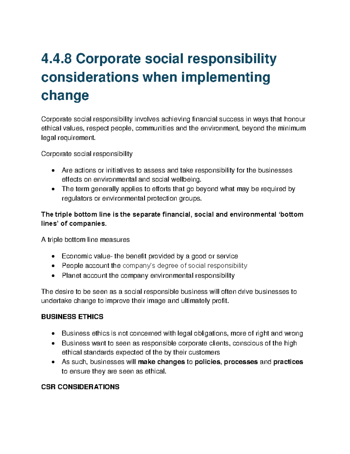 Corporate social responsibility considerations when implementing change ...
