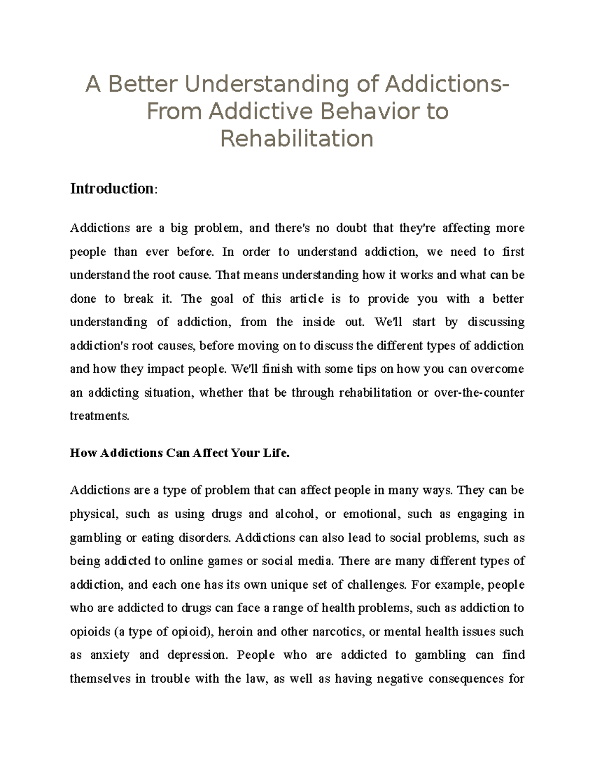 A Better Understanding of Addictions- From Addictive Behavior to ...