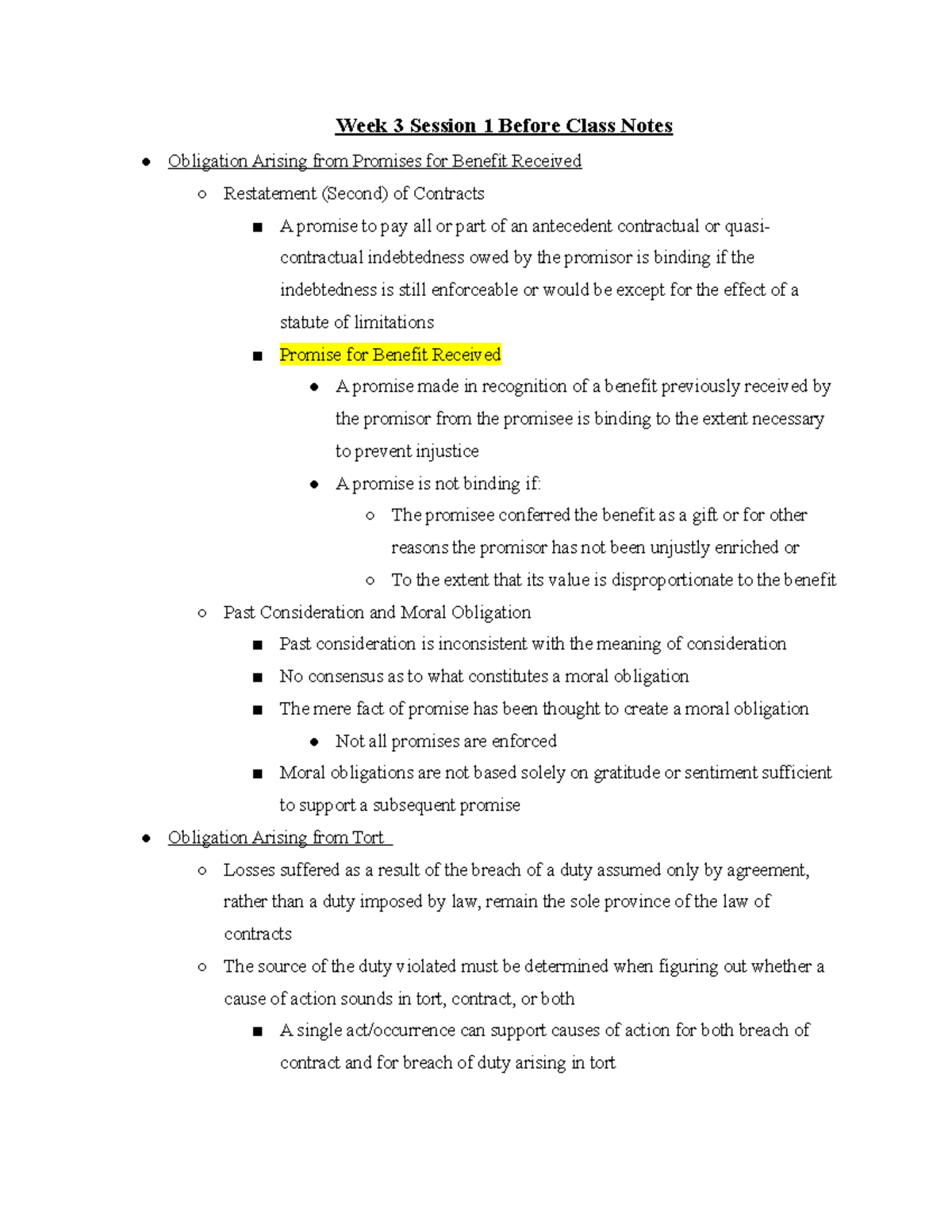 Contracts 2021 Before Class Notes Week 3 Session 1 Before Class