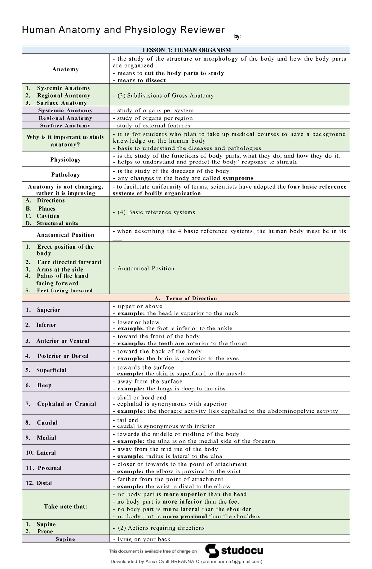 Human Anatomy and Physiology Reviewer - lying on your back Human ...