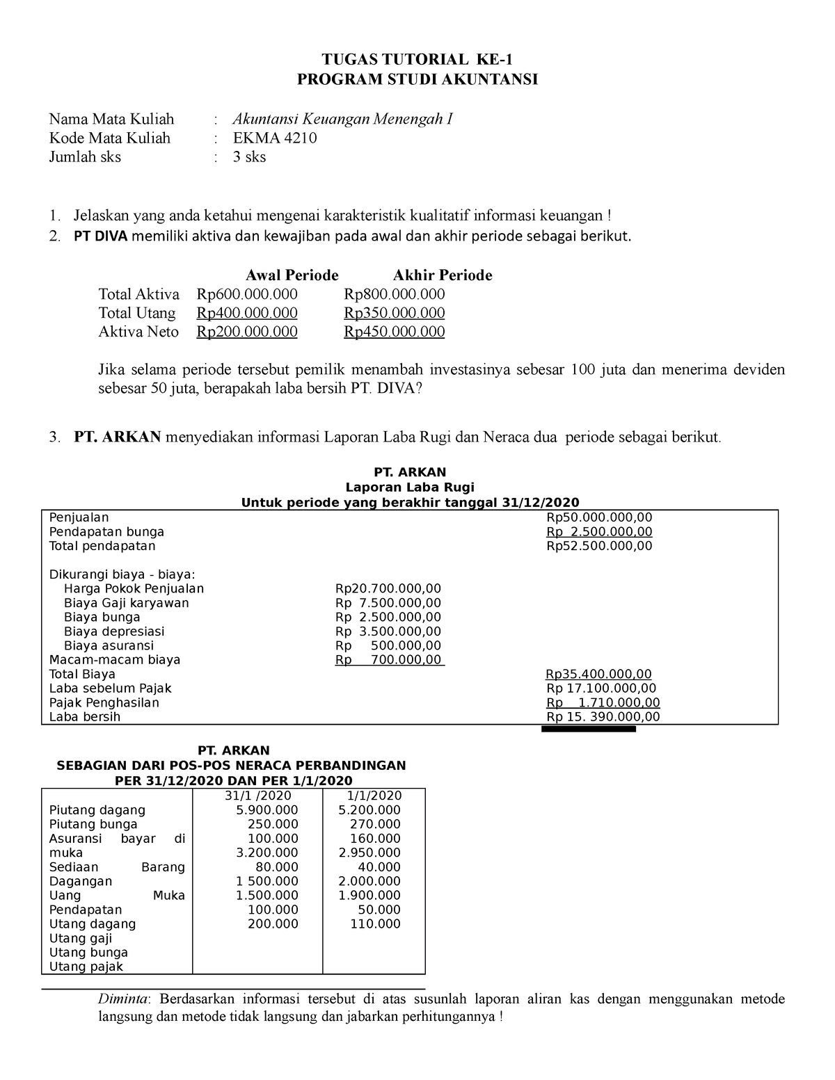 Akuntasi Keuangan Menengah Tugas Tutorial 1 - TUGAS TUTORIAL KE- 1 ...