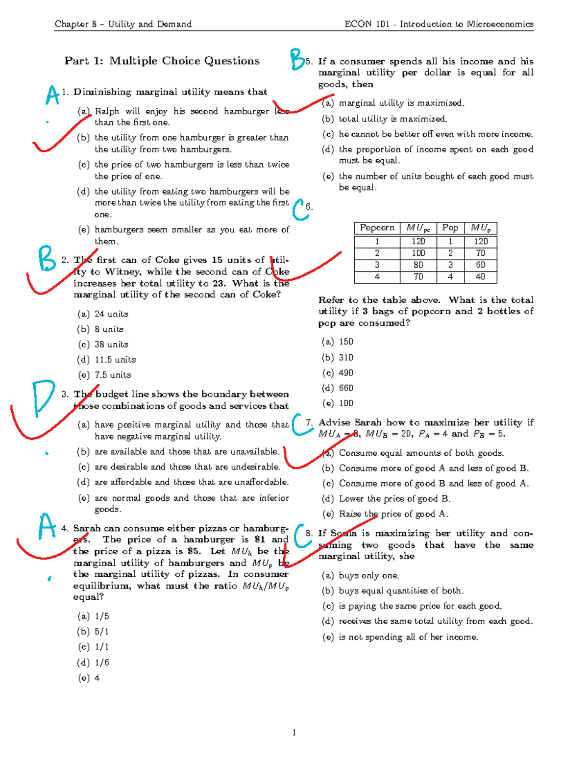 Ch8 Review Questions - Chapter 8 – Utility and Demand ECON 101 ...
