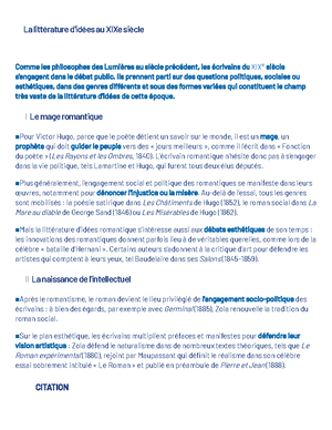 La Litterature D Idees Au Xixe Siecle La Litterature D Idees Au Xixe Siecle Comme Les Philosophes Studocu
