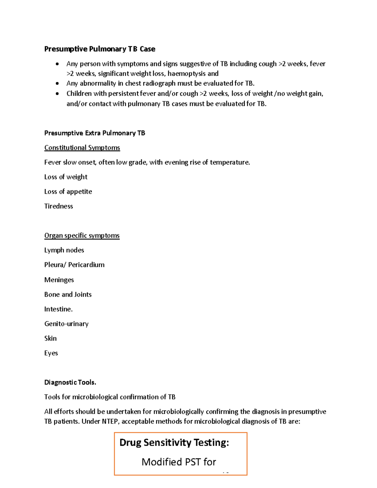 Tuberculosis part 3 - These are lecture notes - Presumptive Pulmonary ...