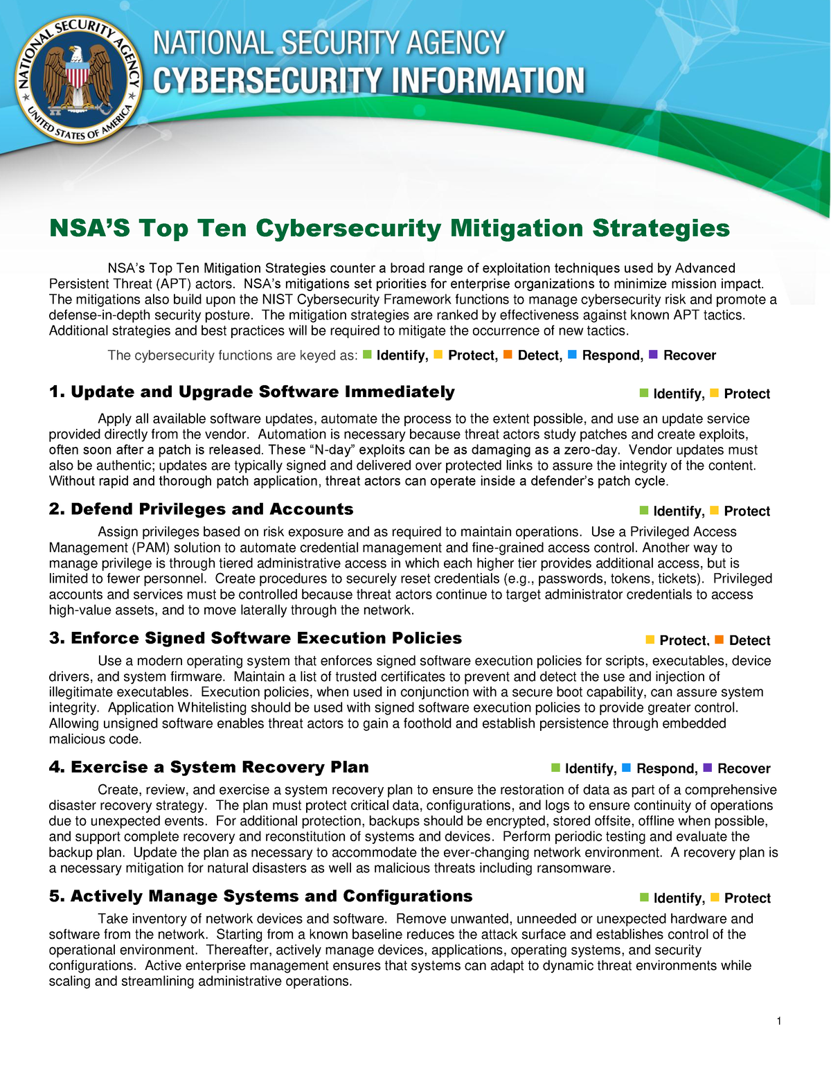 NSA -top10-cybersecurity-mitigation-strategies - 1 NSA’S Top Ten ...