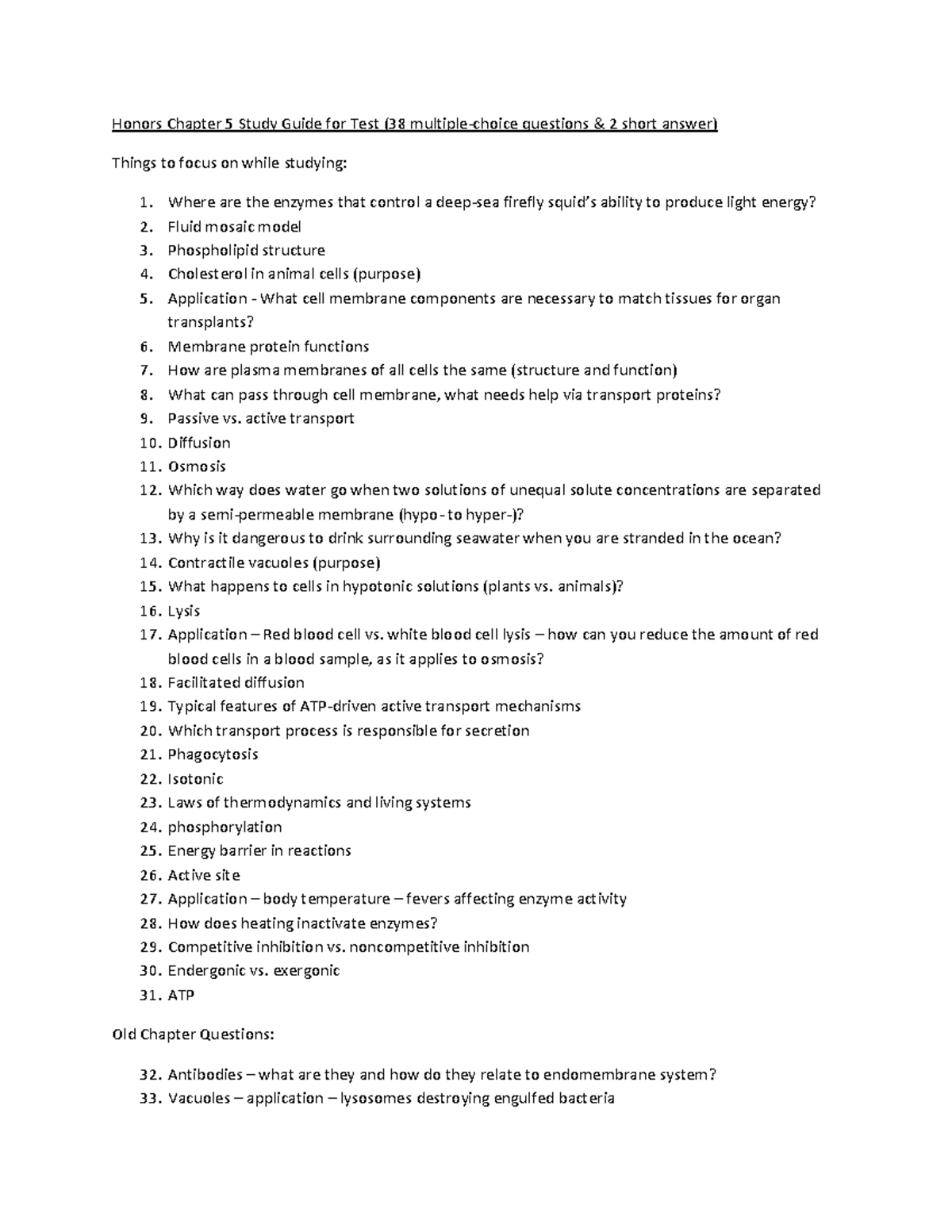 Honors Chapter 5 Study Guide for Test 2013 - Honors Chapter 5 Study ...