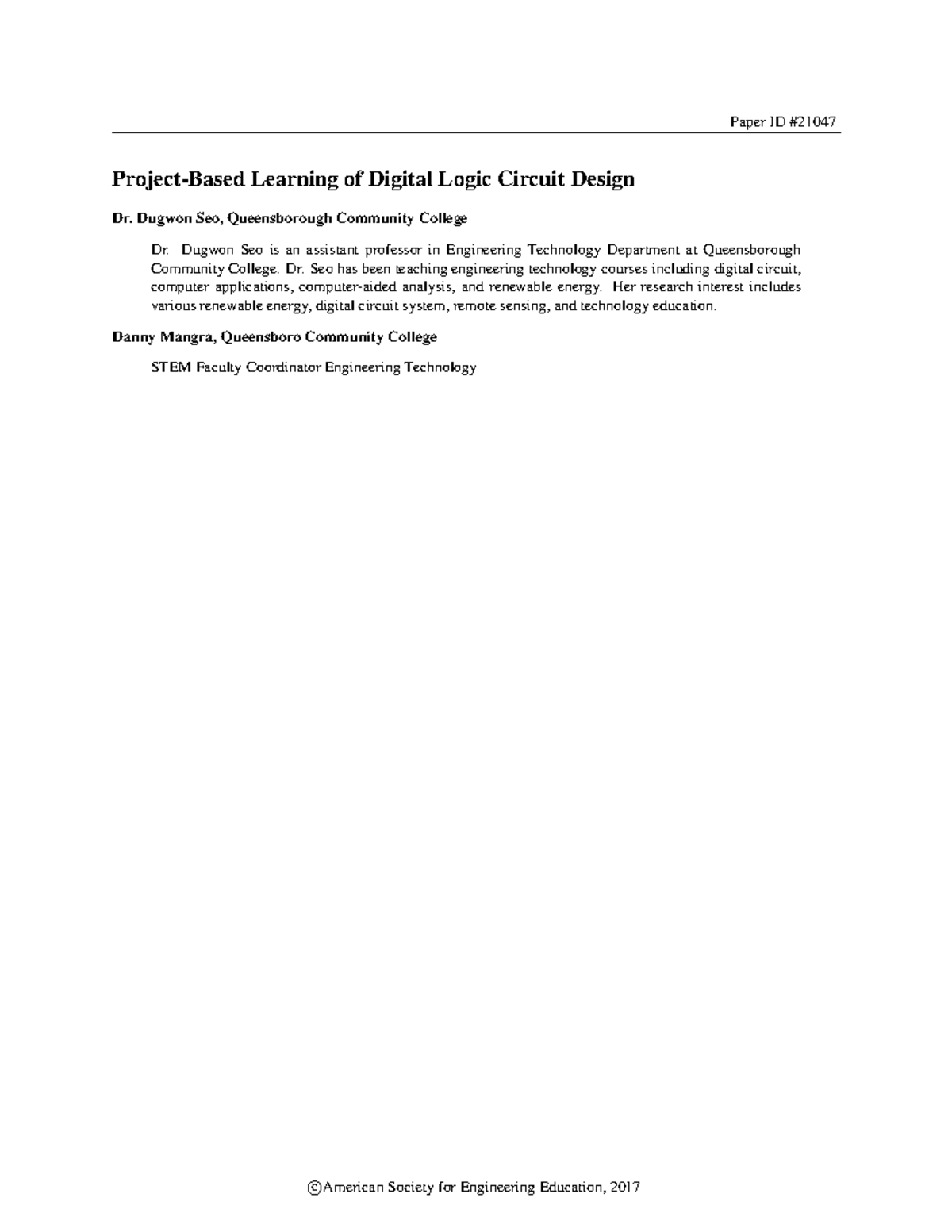 Project Based Learning Of Digital Logic Circuit Design Paper ID