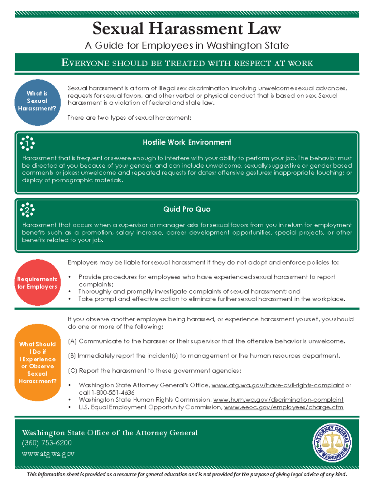 Washington Sexual Harassment Law Sexual Harassment Law A Guide For Employees In Washington 