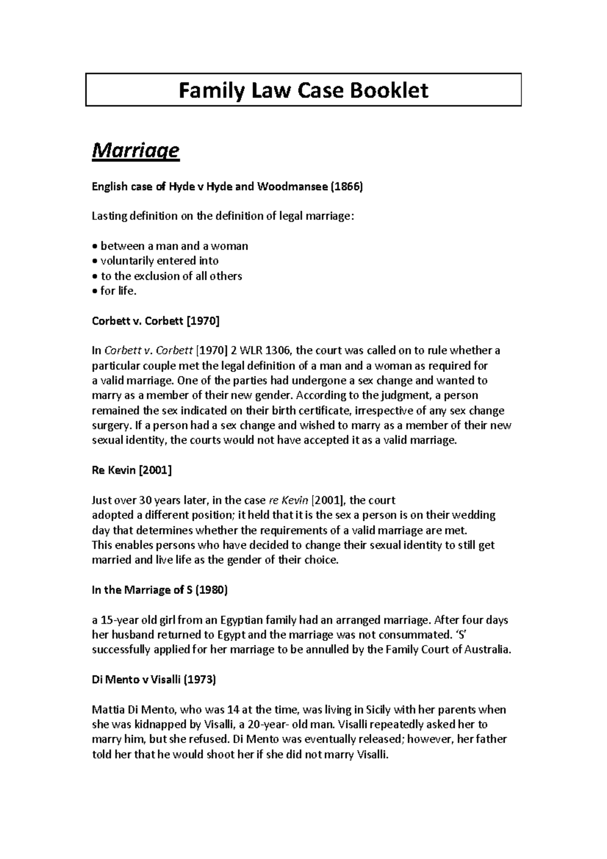 Family law case booklet - Family Law Case Booklet Marriage English case ...