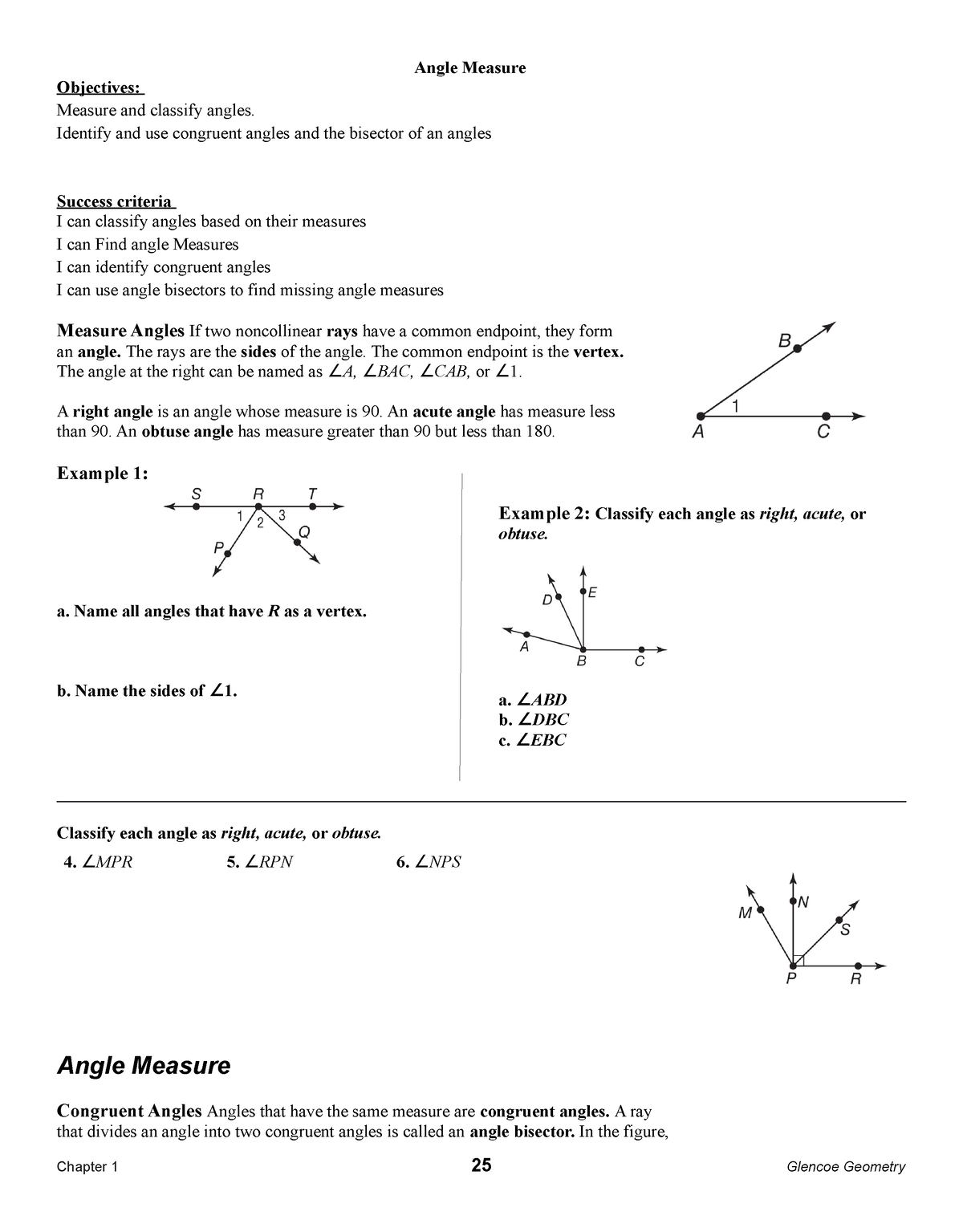 @Study Guide and Intervention Angle Measure - Angle Measure Objectives ...