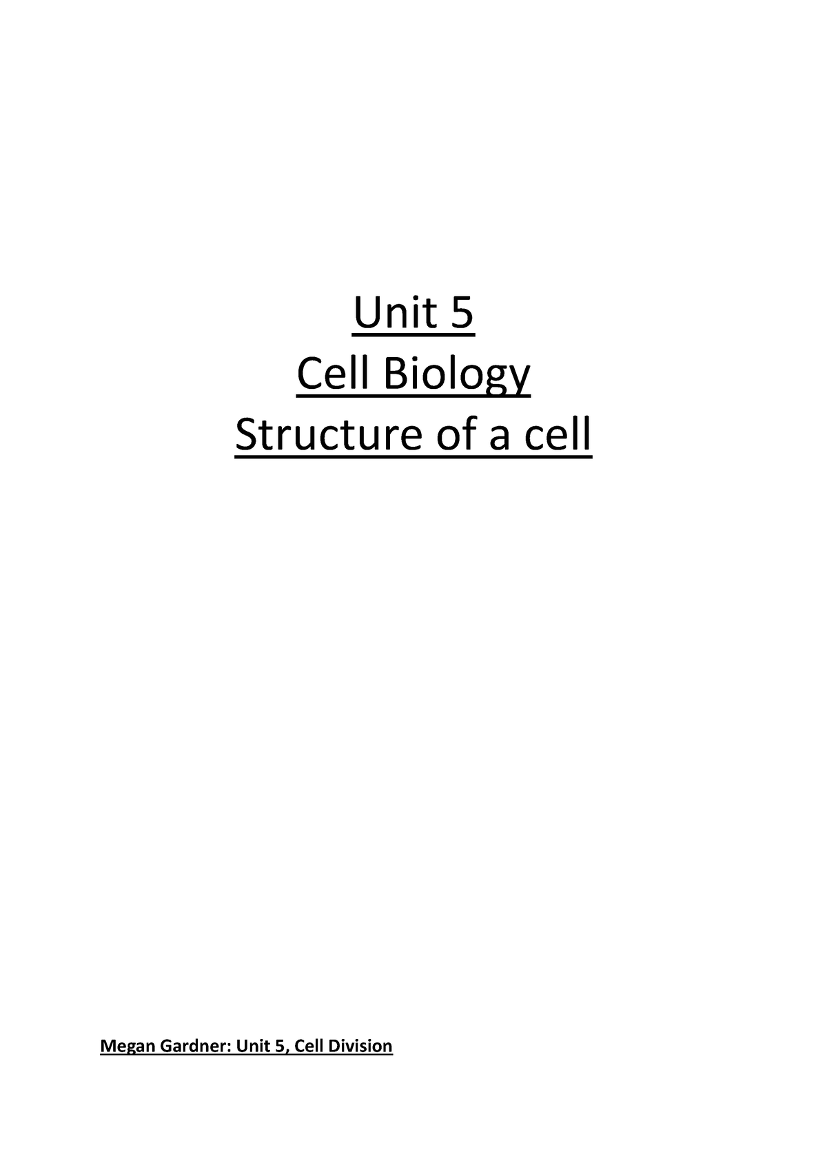 Unit%205%20Cell%20Biology - Unit 5 Cell Biology Structure of a cell ...