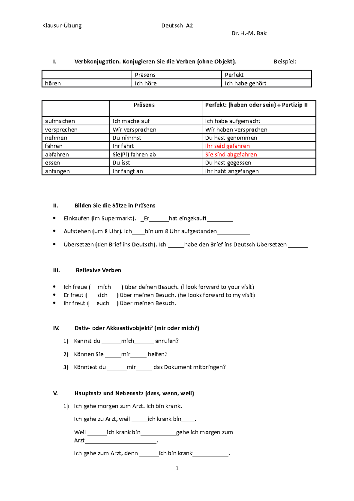 A2 Klausur-Übung - Practice materials A2 - Klausur-Übung Deutsch A Dr