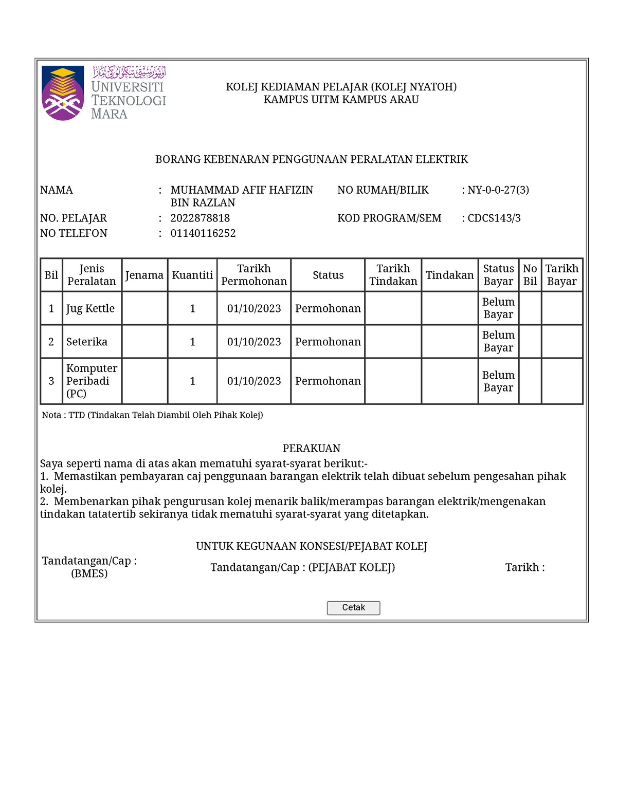 Aa - Hhnnfkdjdnxn - KOLEJ KEDIAMAN PELAJAR (KOLEJ NYATOH) KAMPUS UITM ...