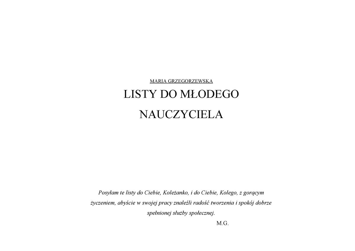 Maria Grzegorzewska Listy Do Młodego Nauczyciela Maria Grzegorzewska Listy Do MŁodego 0317