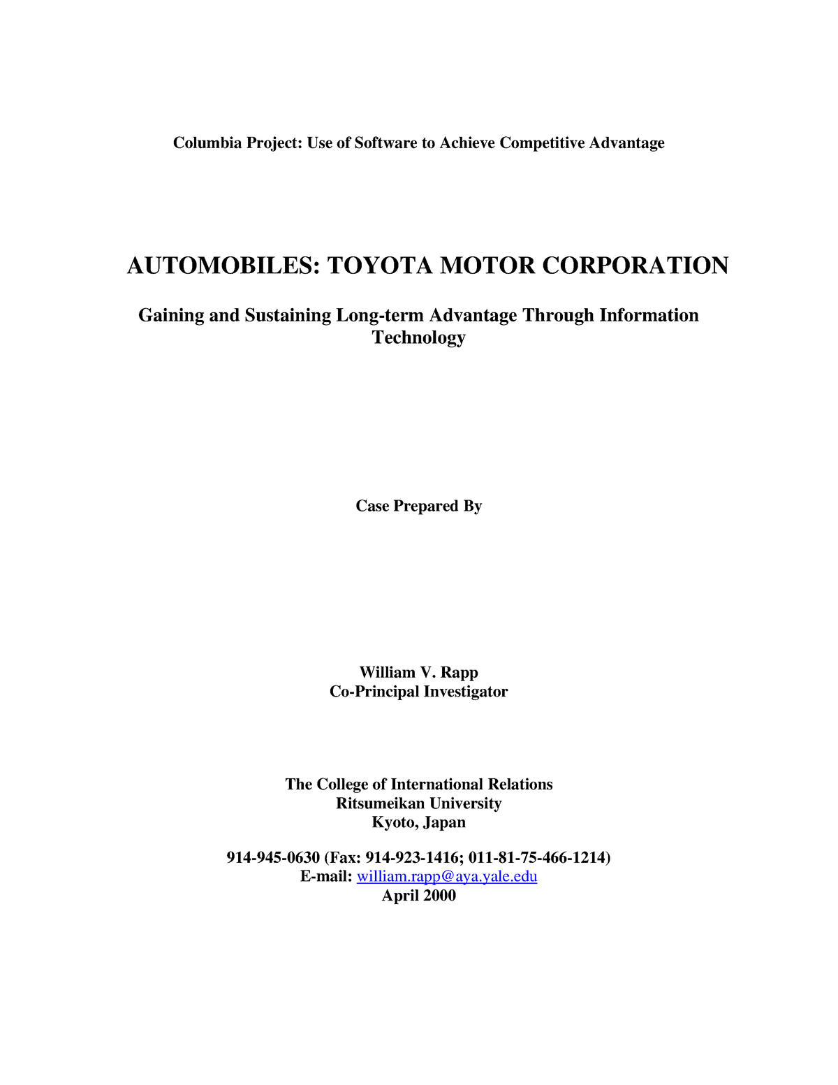 case study analysis on toyota corporation