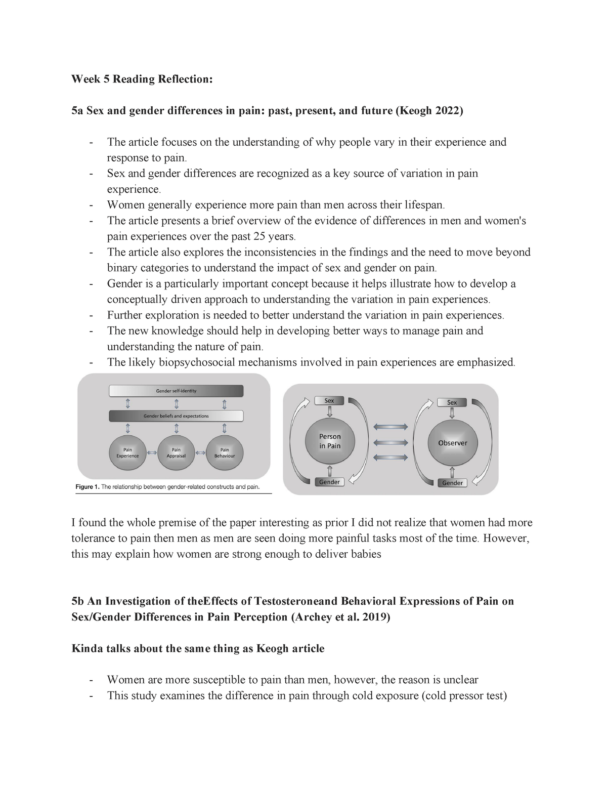 Health And Sex Week 5 Reading Reflection Week 5 Reading Reflection 5a Sex And Gender 