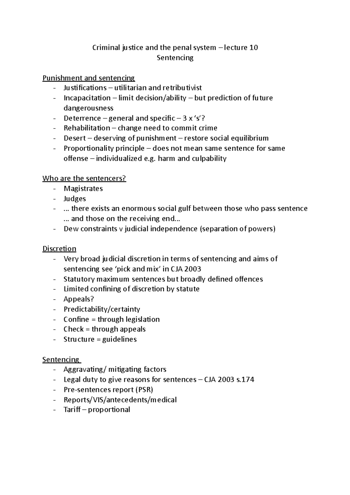 10-Sentencing - Criminal jusice and the penal system – lecture 10 ...