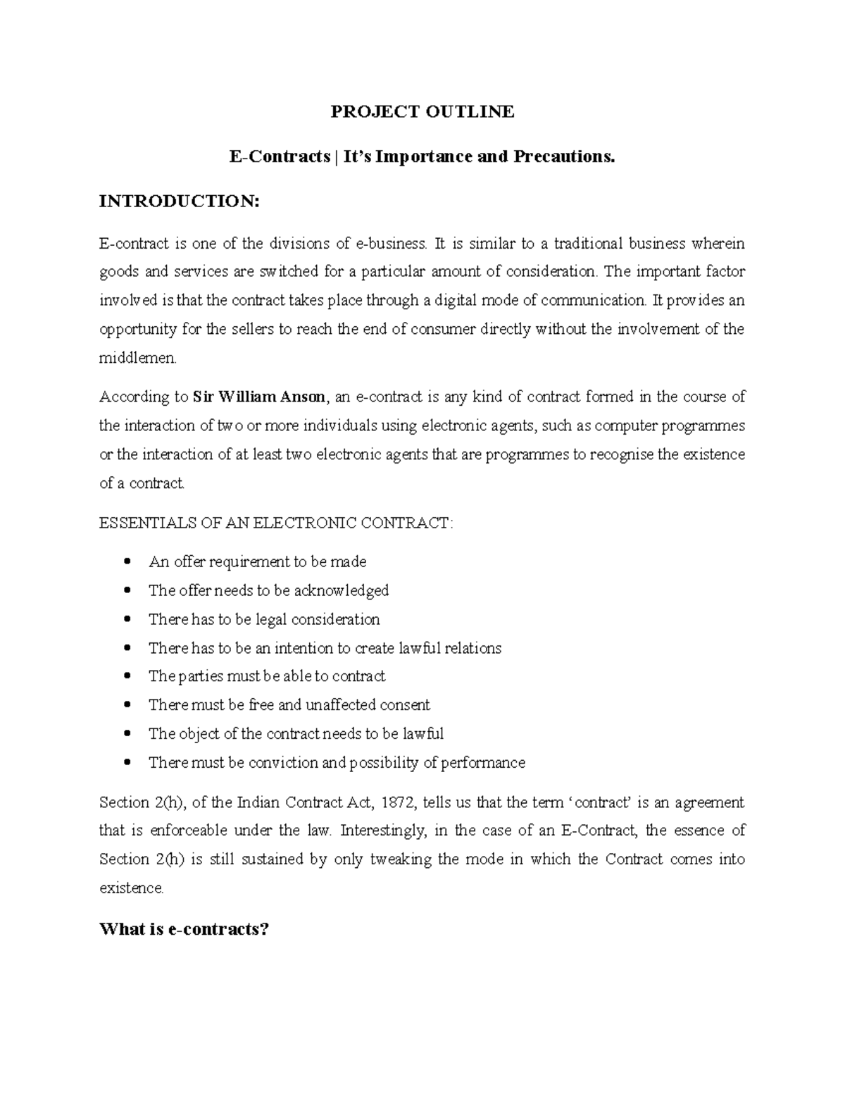 Project Outline E CONTRACTS - PROJECT OUTLINE E-Contracts | It’s ...