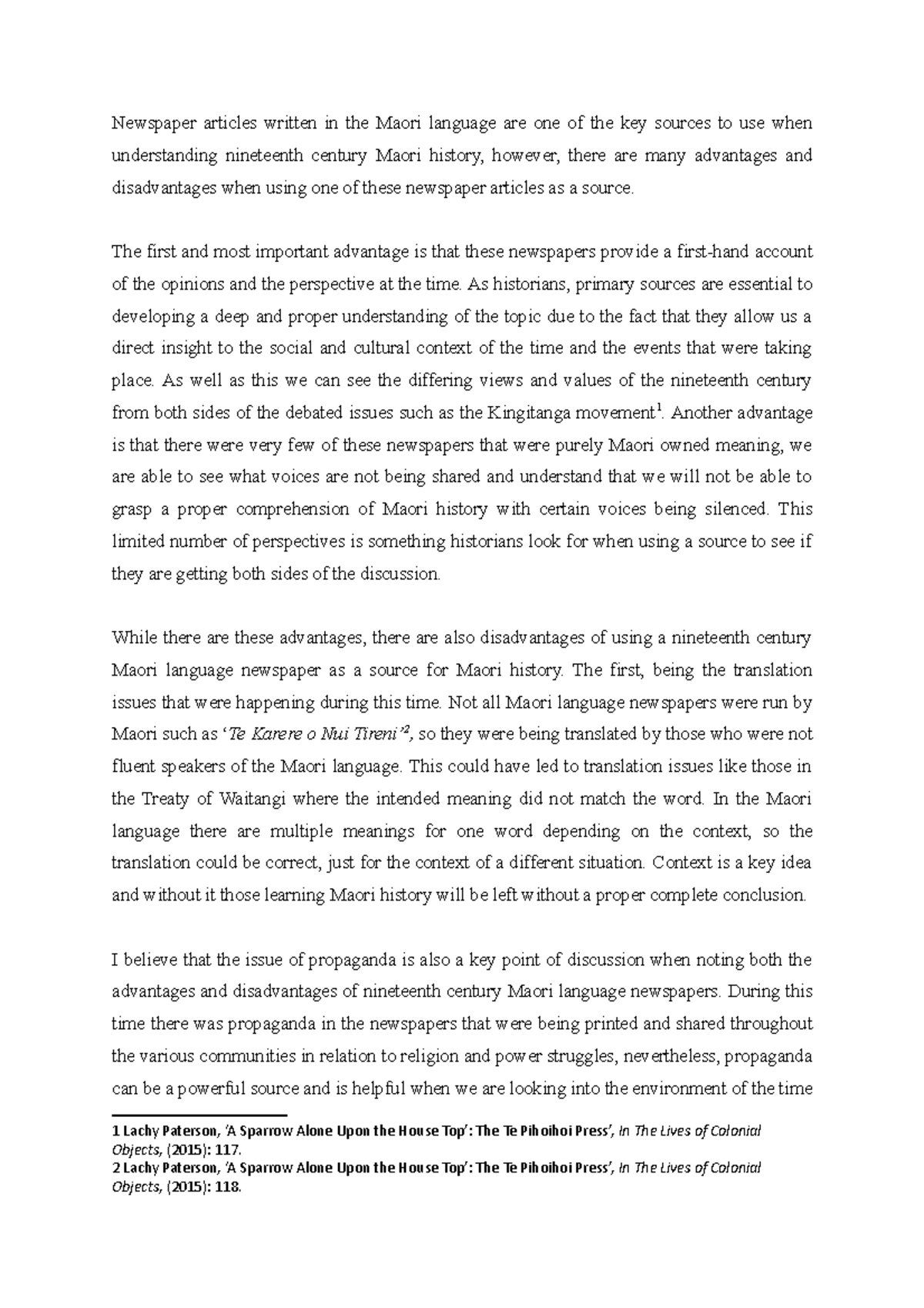 Assignment A - Hist107 A+ - Newspaper articles written in the Maori ...