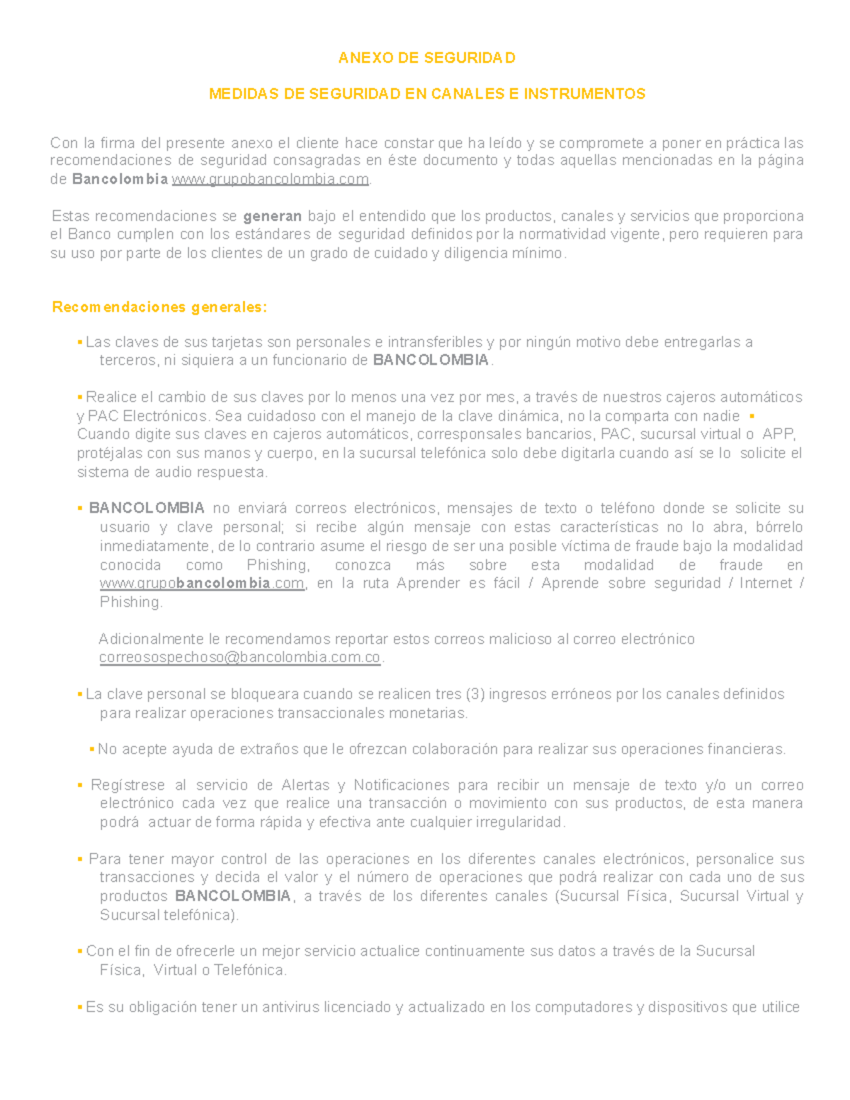 Recomendaciones De Seguridad Anexo De Seguridad Medidas De Seguridad En Canales E Instrumentos