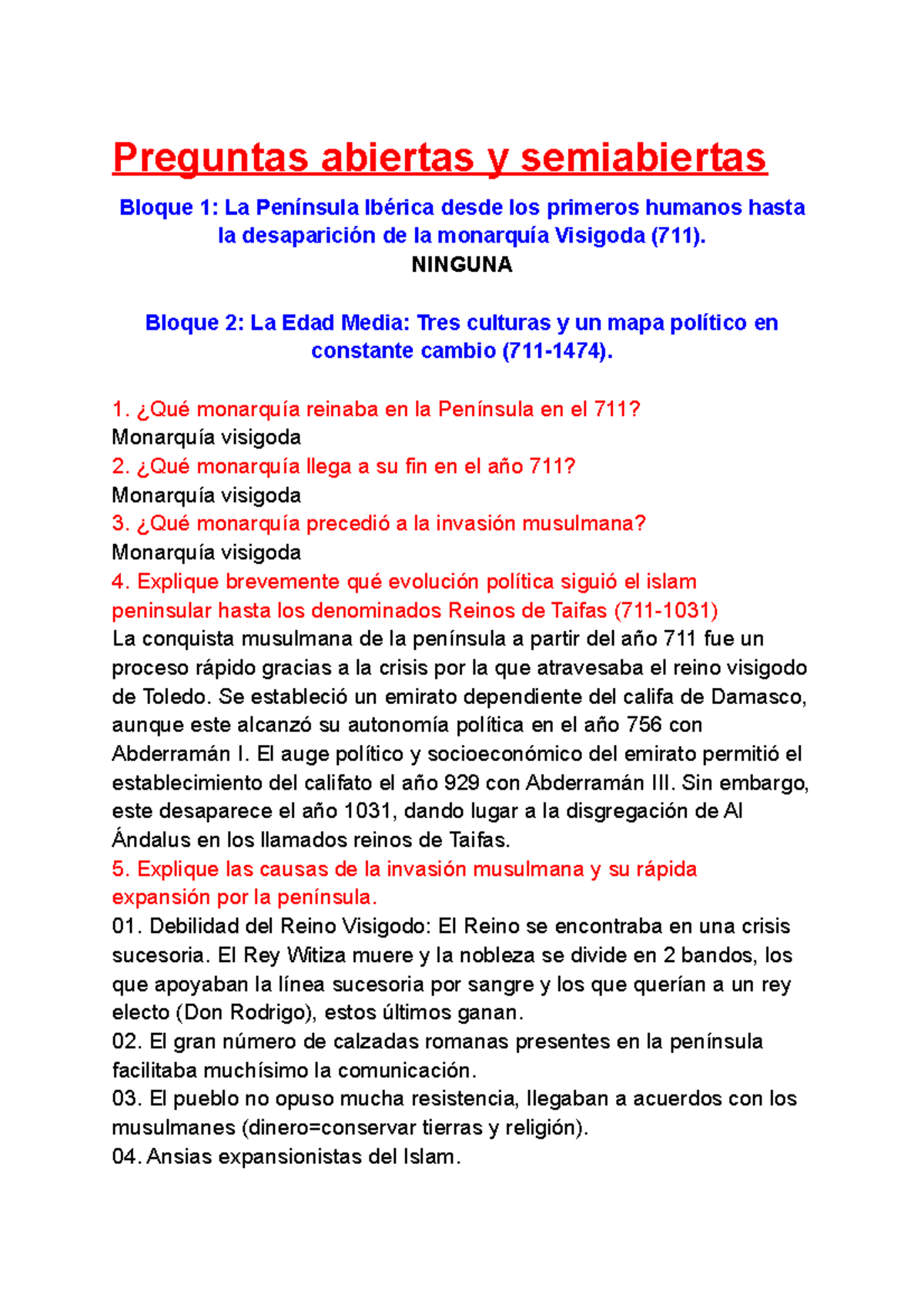 Preguntas Abiertas Y Semiabiertas - NINGUNA Bloque 2: La Edad Media ...