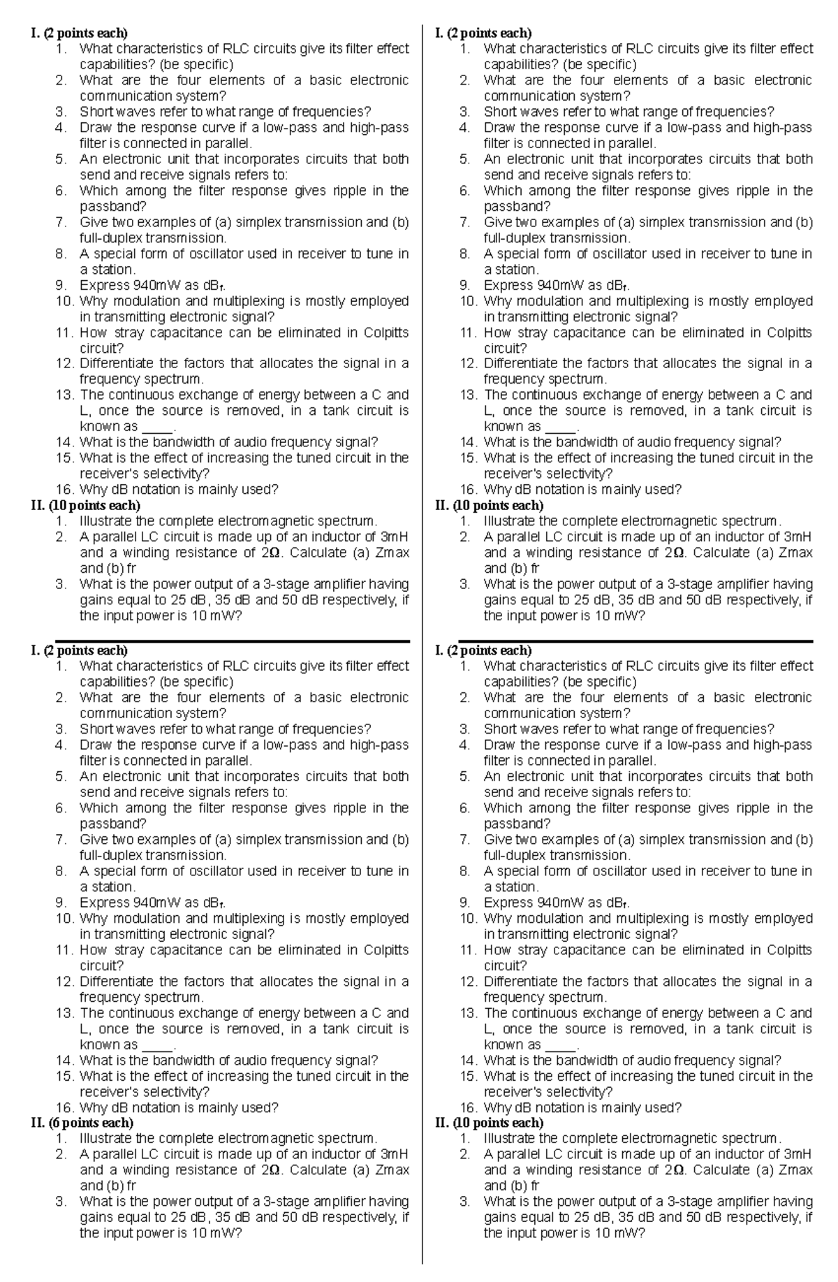 Comm1 q1 summer 2010-11 - I. (2 points each) 1. What characteristics of ...