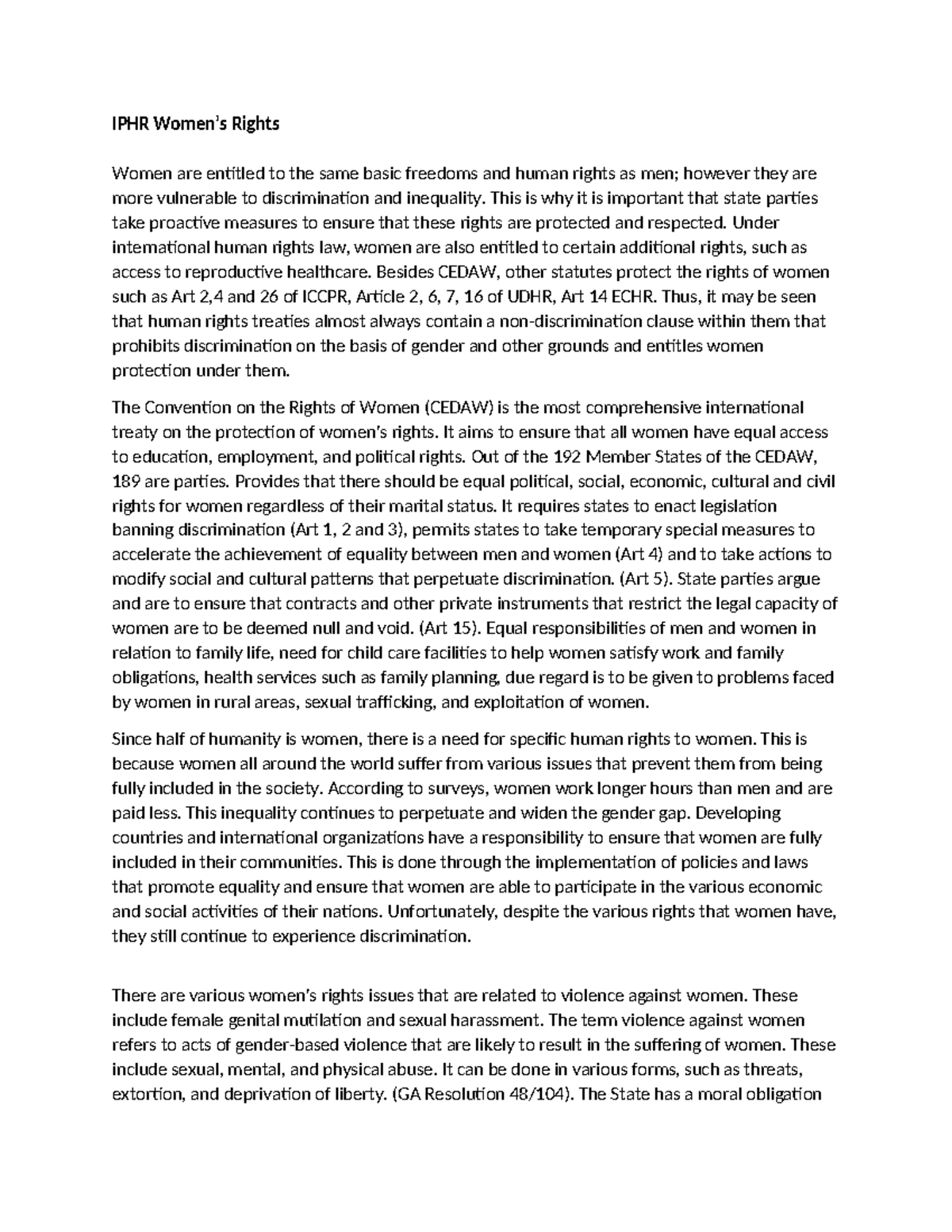 Women Ans M - .wpvmkcmwpkcmd - IPHR Women’s Rights Women are entitled ...