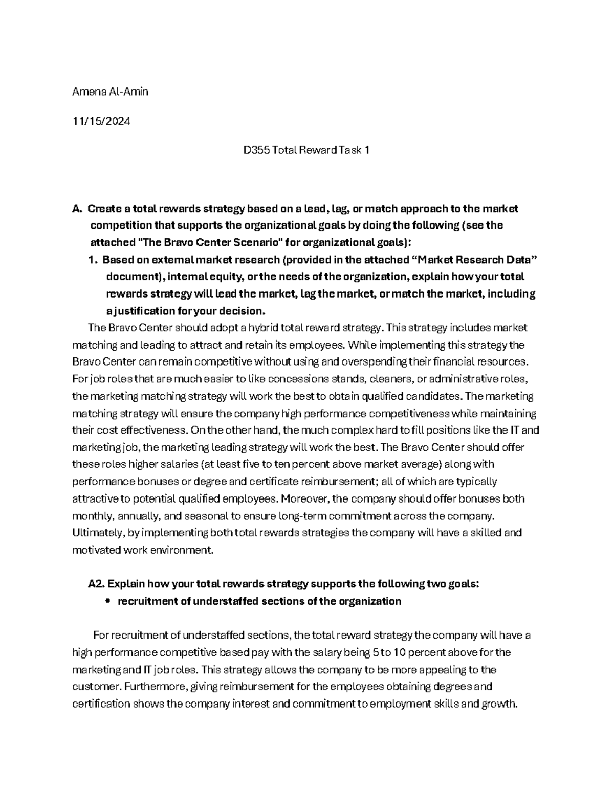 Task1 - Passed - Amena Al-Amin 11/15/ D355 Total Reward Task 1 A ...