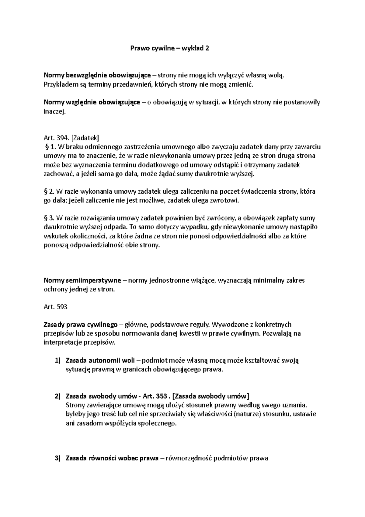 Prawo cywilne - wykład zasady prawa - Prawo cywilne – wykład 2 Normy