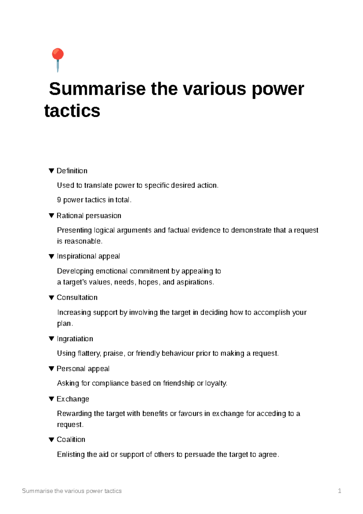 Summarise the various power tactics - » Summarise the various power ...