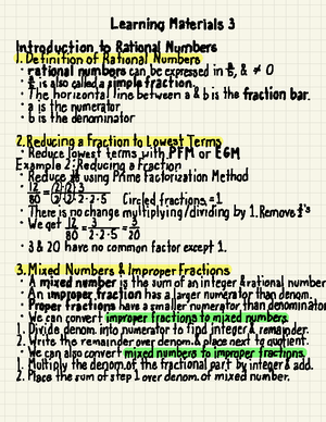 MATH 116 - 3 - Overview of Learning Materials 3: Operations on Rational ...