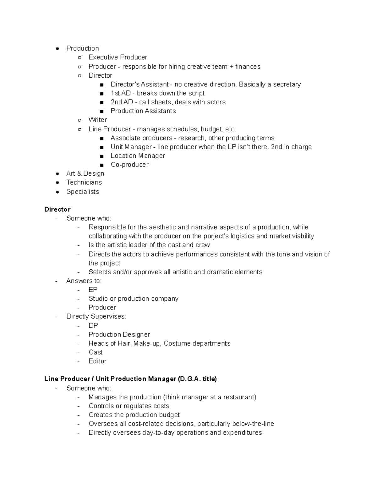 Crew Positions and Departments Production Executive Producer Producer