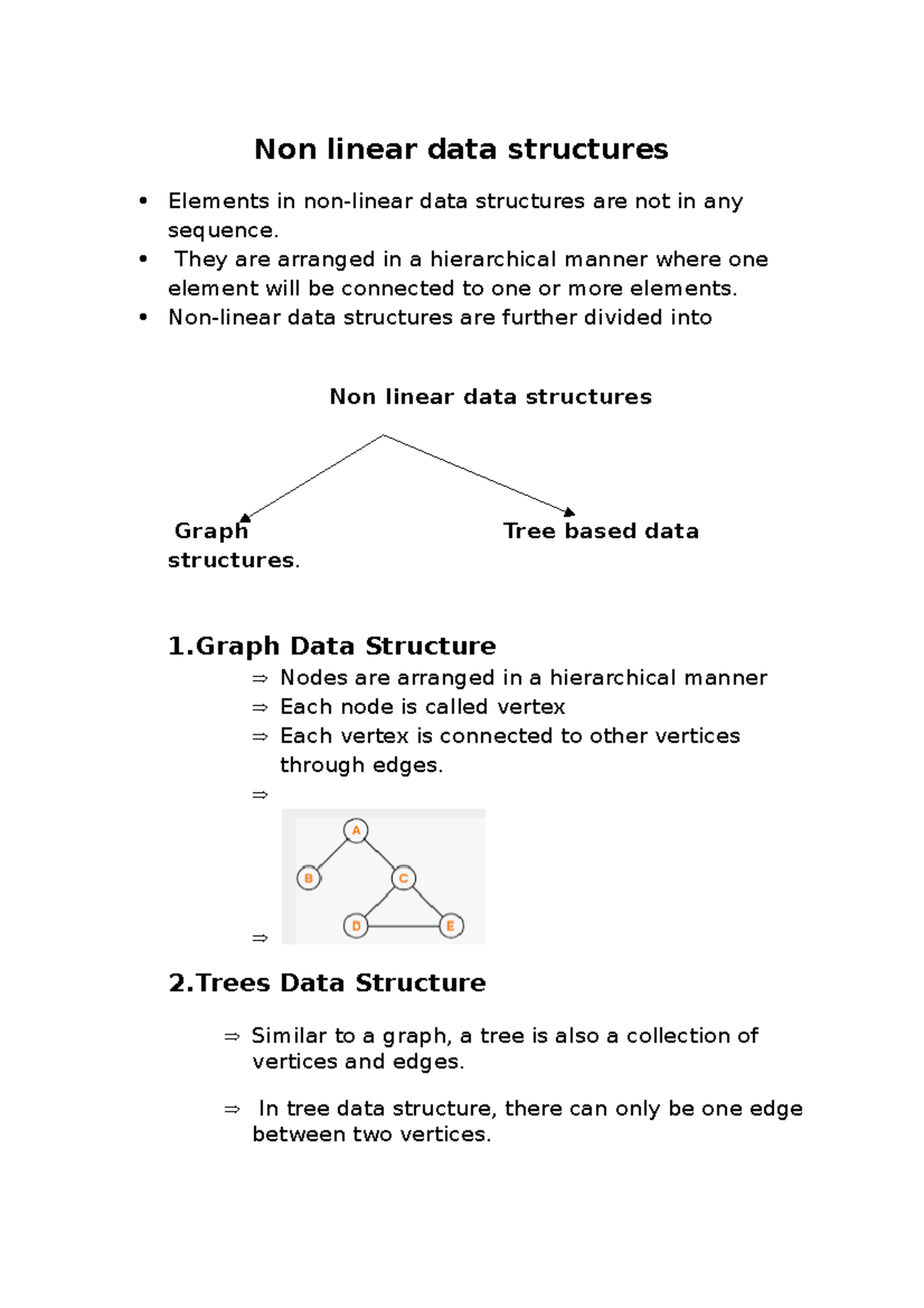 Non linear data structures - They are arranged in a hierarchical manner ...