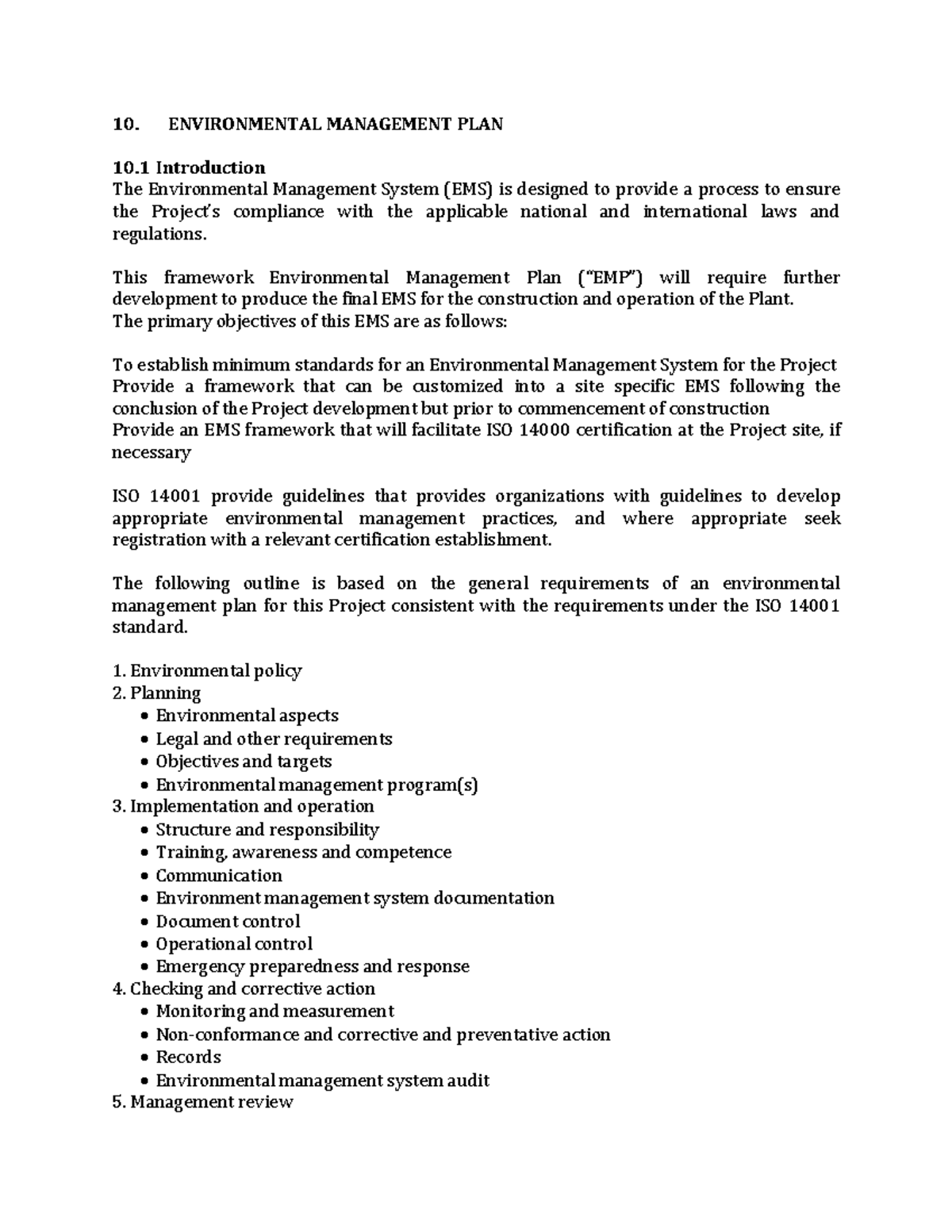 Chapter 10 Environmental Management Plan1 10. ENVIRONMENTAL