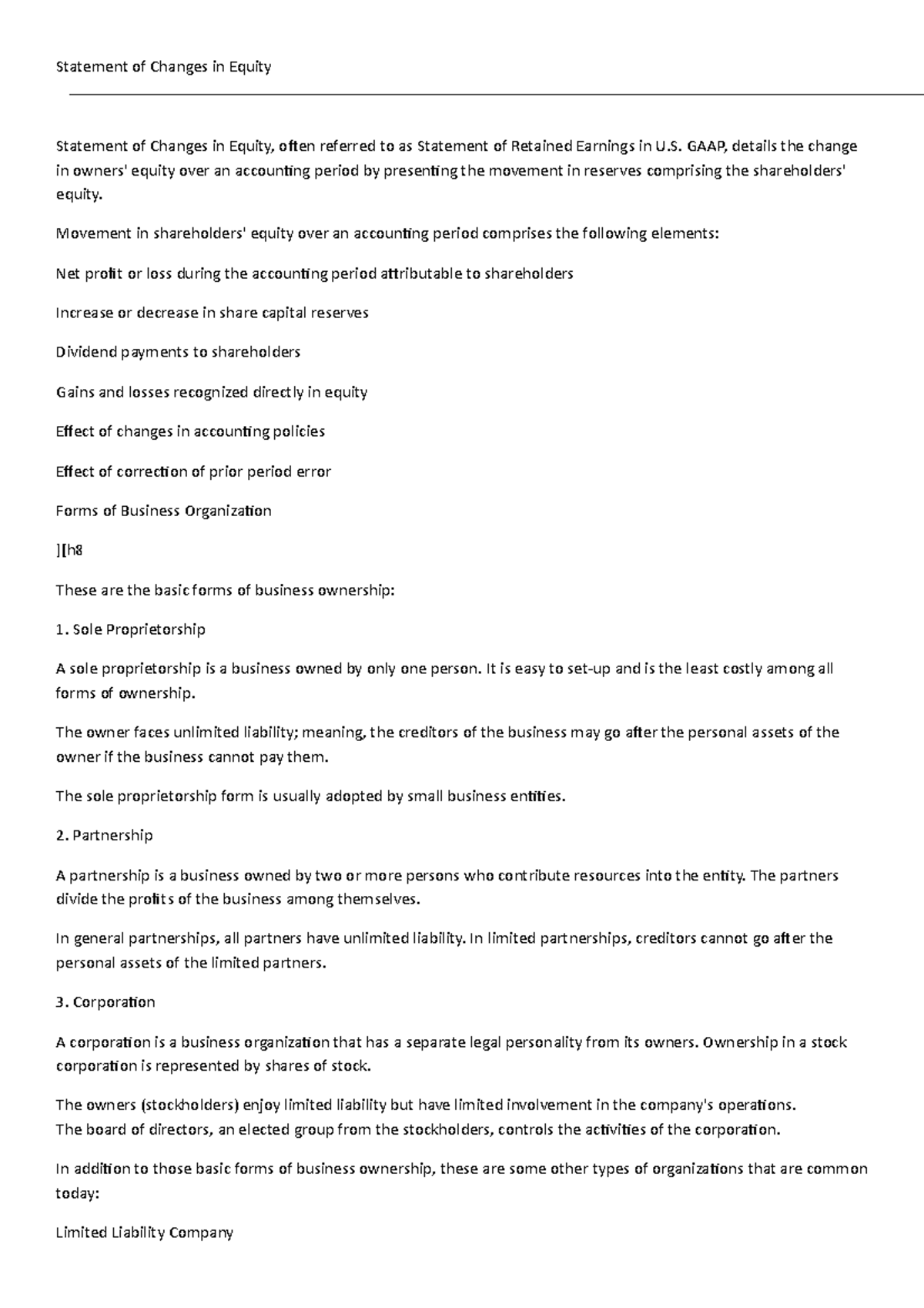 Accounting assign - Statement of Changes in Equity Statement of Changes ...