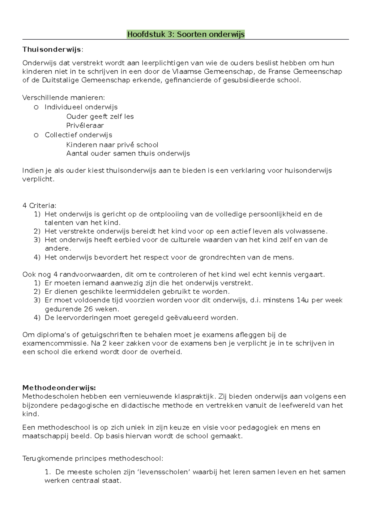 Samenvatting Soorten Onderwijs - Hoofdstuk 3: Soorten Onderwijs ...