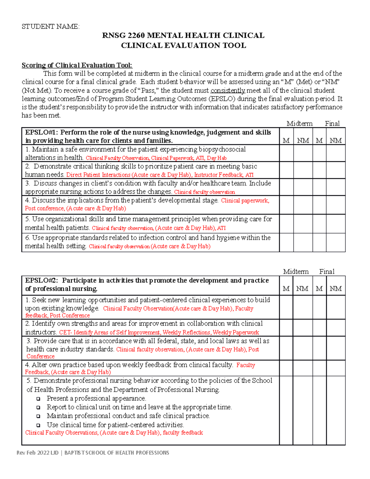 Su 2022 Mental Health Cet - Rnsg 2260 Mental Health Clinical Clinical 