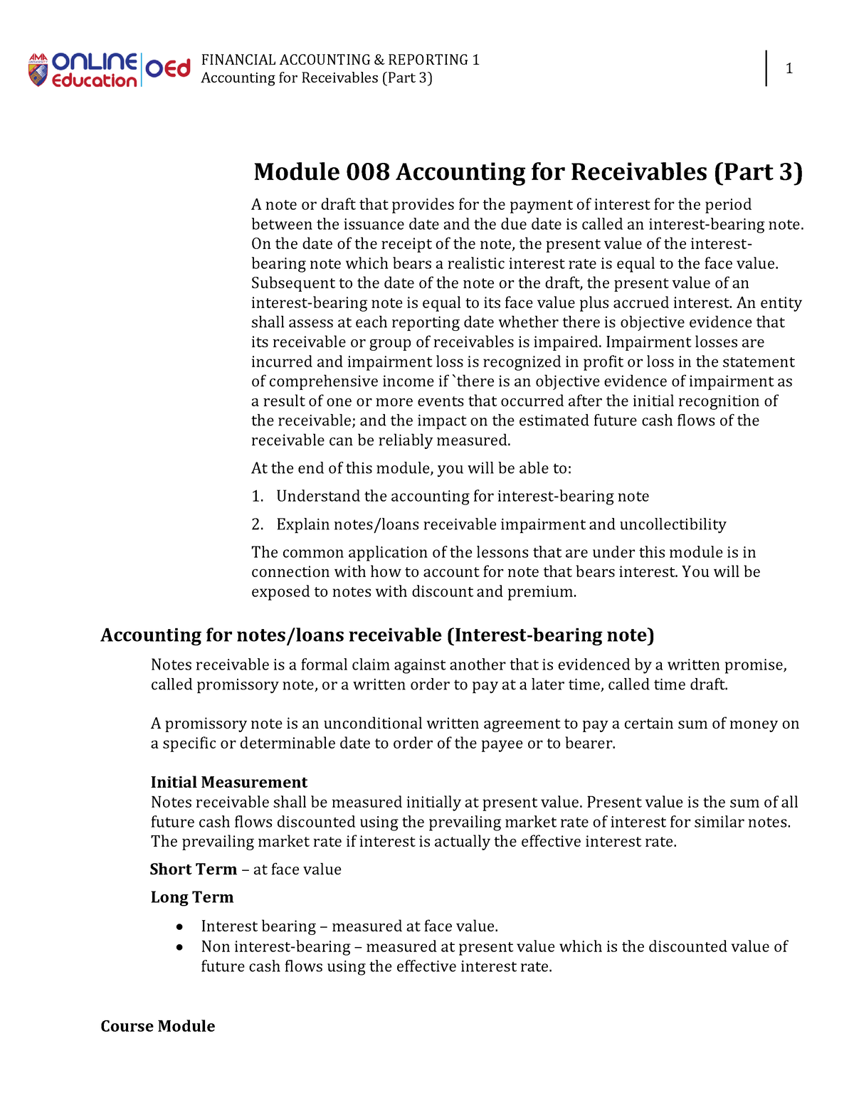 Module 008 Accounting For Receivables (Part 3) - Accounting For ...